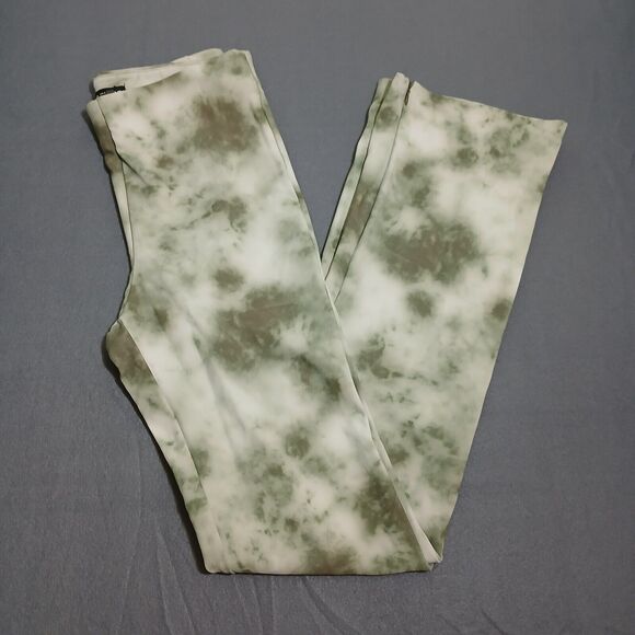 Zara Women M Green Tie dye Flared Zip Ankle Double Lined Leggings NWT - Picture 1 of 15